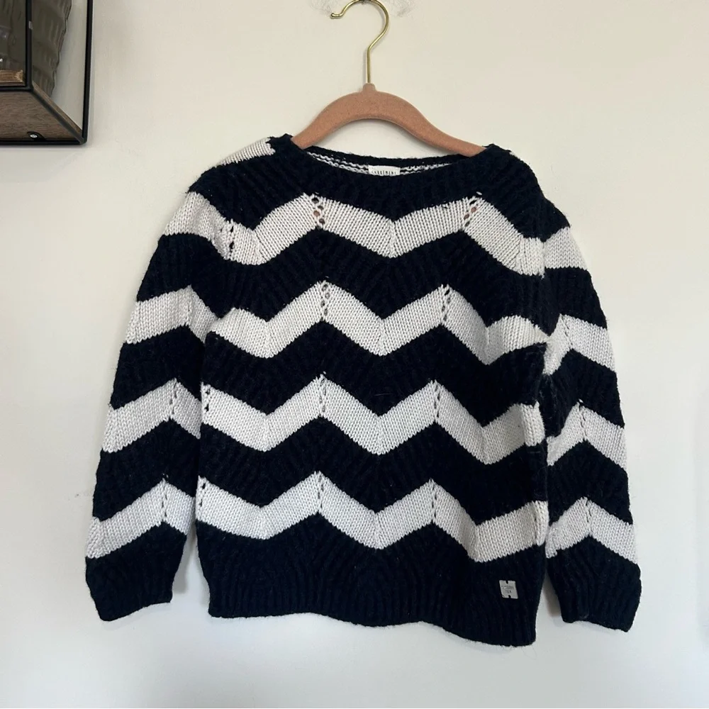 Carrement Beau Blue & White Striped Chevron Print Ling Sleeve Crewneck Sweater 6